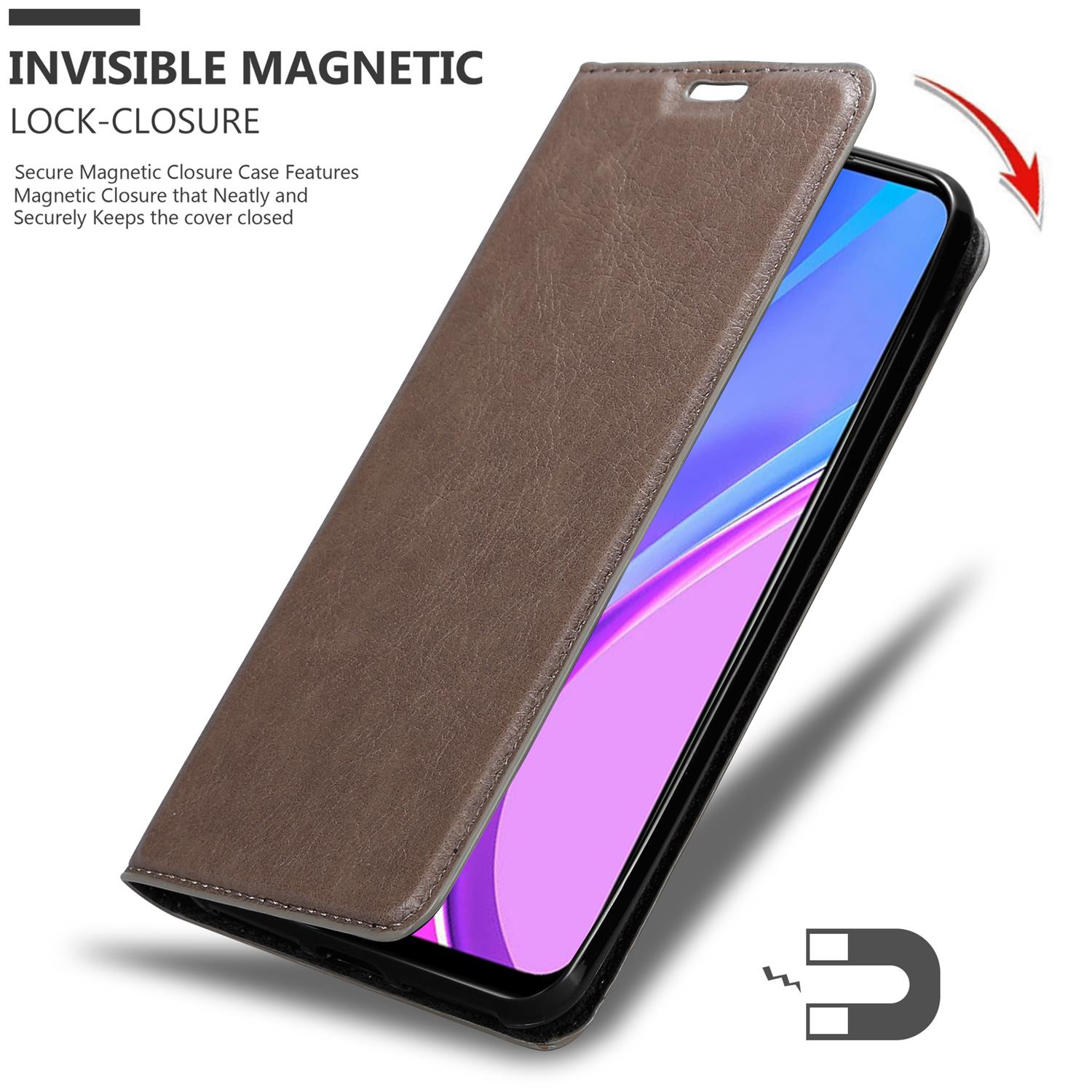 RedMi Magnet, Invisible KAFFEE BRAUN Xiaomi, Hülle Book Bookcover, 9, CADORABO