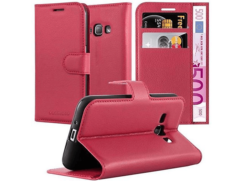 CADORABO Book ROT Samsung, Bookcover, J1 Hülle Standfunktion, Galaxy KARMIN 2016,