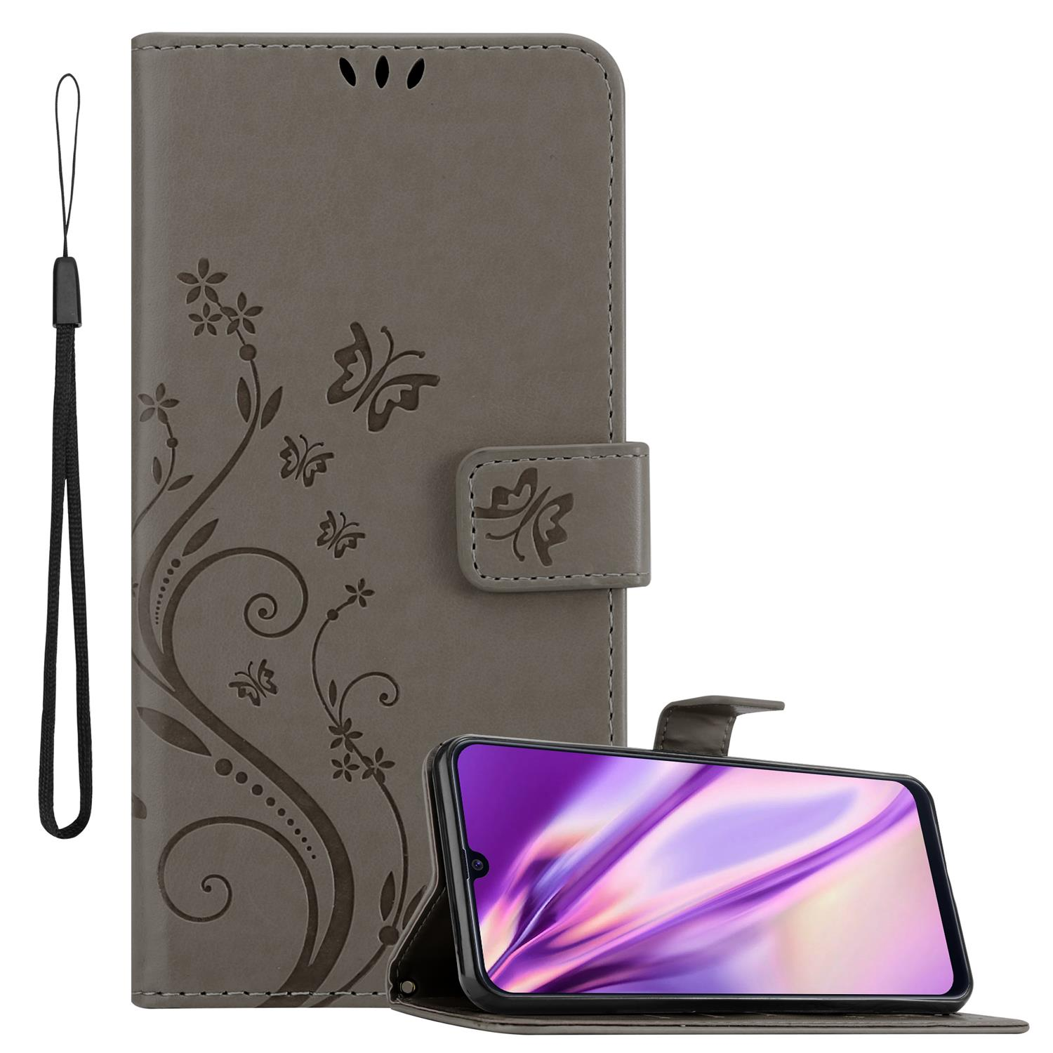 Samsung, GRAU Flower M31, Hülle Muster Bookcover, FLORAL Case, Galaxy Blumen CADORABO