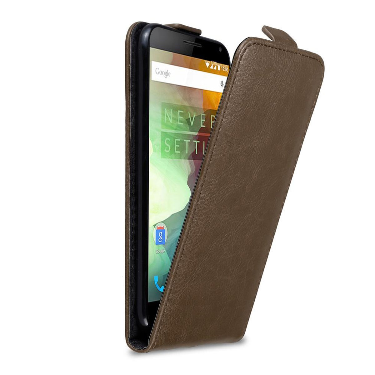 Flip OnePlus, Flip im Style, Cover, Hülle 2, CADORABO BRAUN KAFFEE