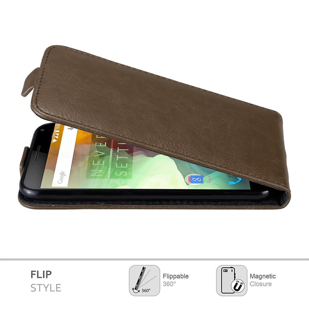 OnePlus, CADORABO Flip im 2, KAFFEE Flip Cover, BRAUN Hülle Style,