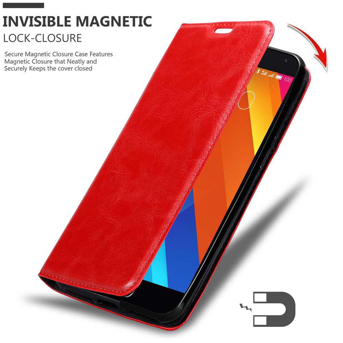MEIZU, MX5, Invisible APFEL Magnet, Book Hülle CADORABO Bookcover, ROT