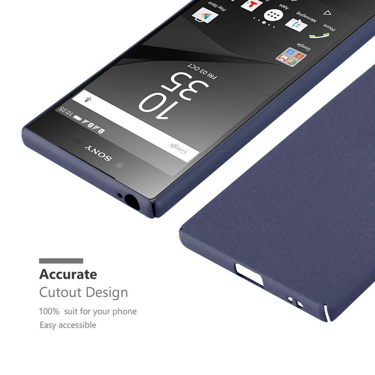 Blaue Handyhülle mit Telefon darin und eine passende blaue Handyhülle. Weißer Hintergrund.