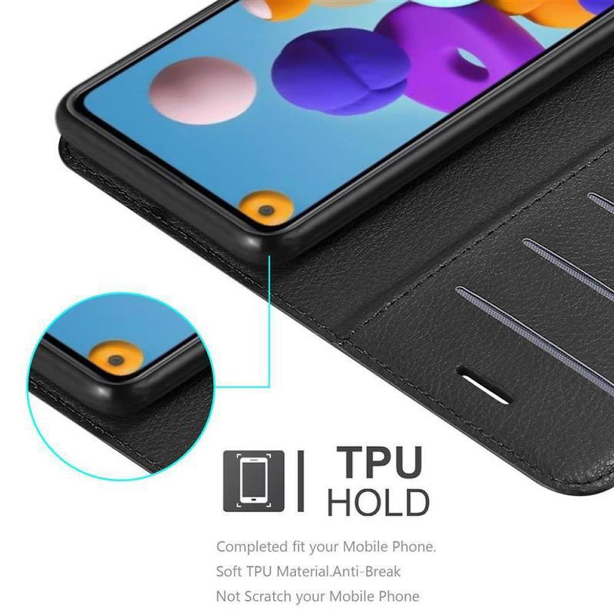 Custodia nera per telefono con telefono all'interno. La custodia è nera e ha un supporto in TPU. Materiale TPU morbido.