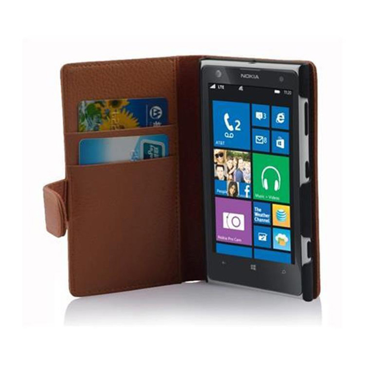 Book Lumia BRAUN 1020, mit COGNAC Struktur, CADORABO Bookcover, Nokia, Hülle