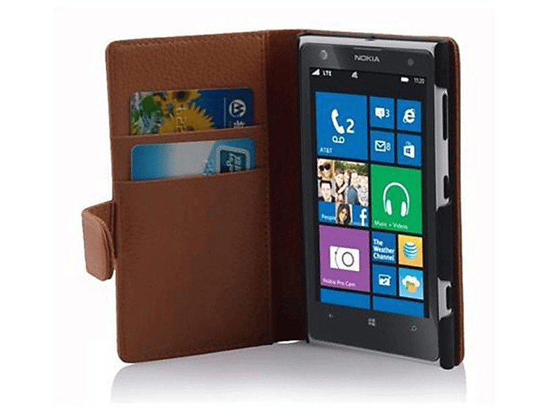 CADORABO Book Hülle mit Struktur, Bookcover, Nokia, Lumia 1020, COGNAC BRAUN