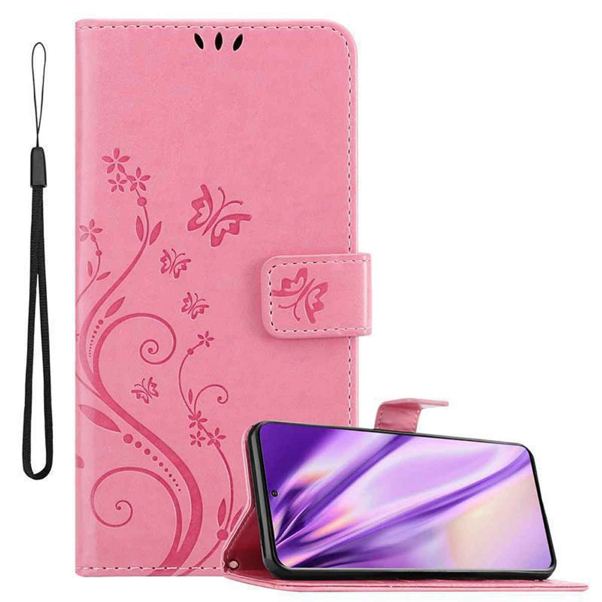 CADORABO Hülle Blumen Muster ROSA PLUS, Bookcover, Galaxy S20 Case, FLORAL Samsung, Flower