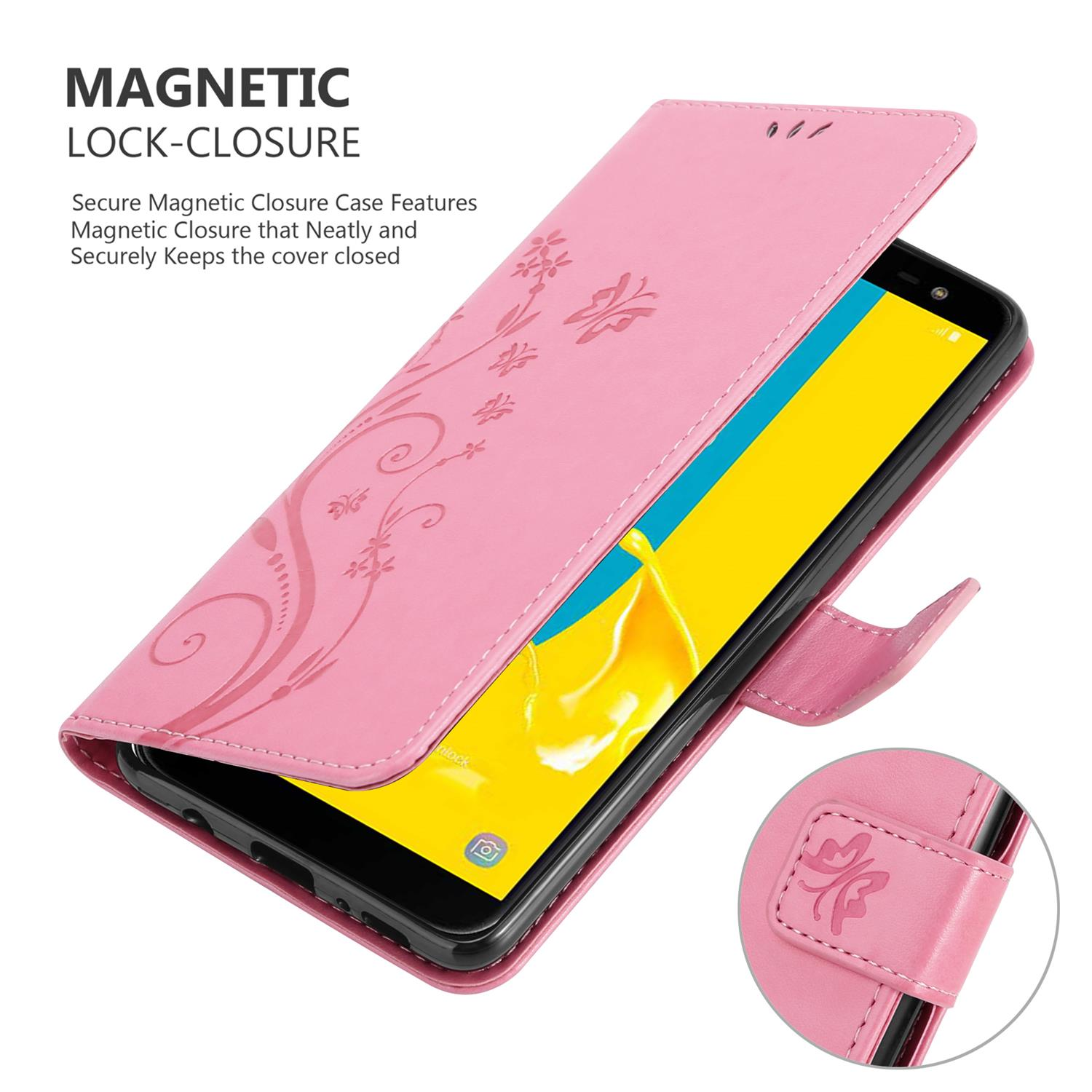 Rosa Handyhülle mit Telefon und Magnetverschluss.