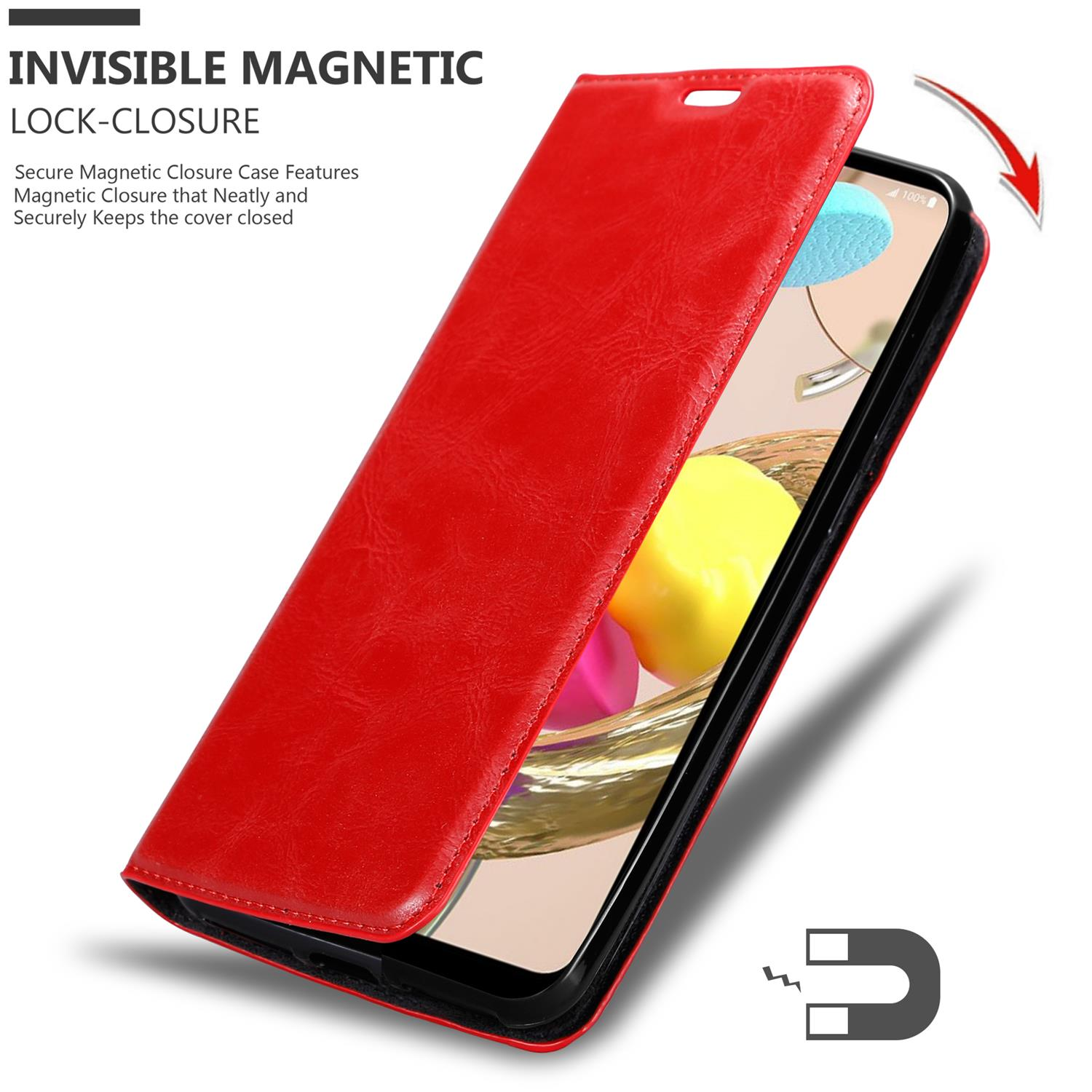 Hülle APFEL Magnet, Invisible LG, Book CADORABO K42, ROT Bookcover,