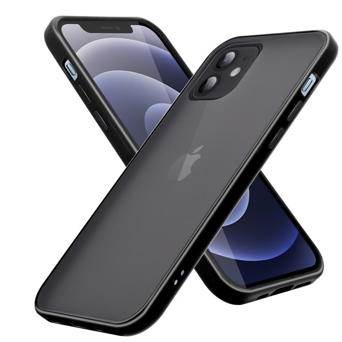 CADORABO Hybrid Hülle iPhone Kunststoff 12 Backcover, Schwarz Apple, TPU Schutzhülle und Silikon Innenseite Rückseite, PRO Matt matter MAX, mit