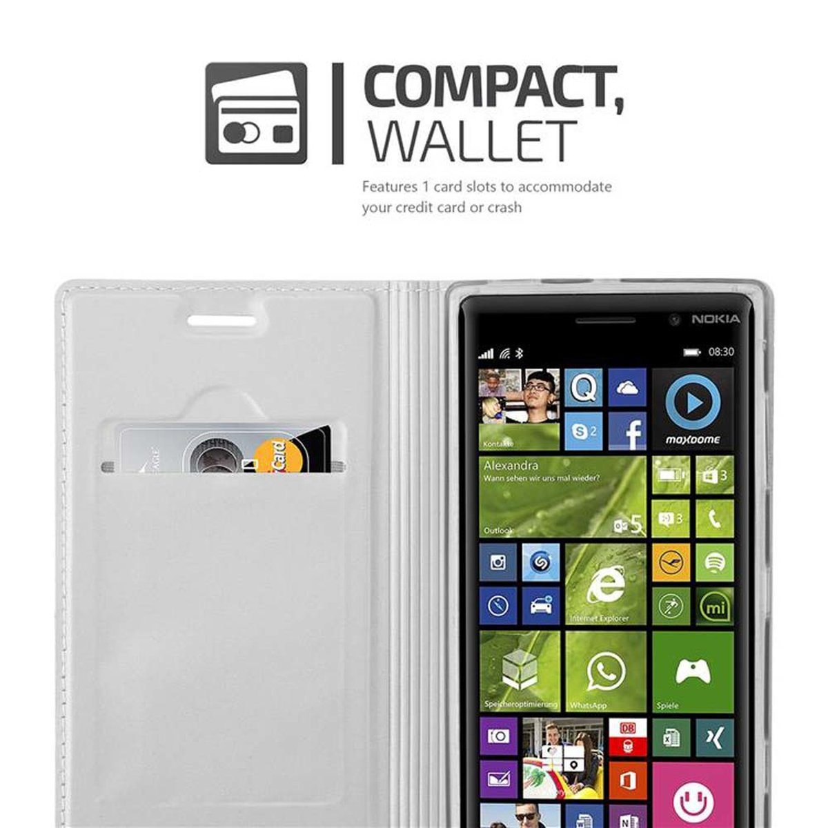 Nokia, CADORABO 830, Classy Book SILBER Bookcover, Lumia Handyhülle CLASSY Style,