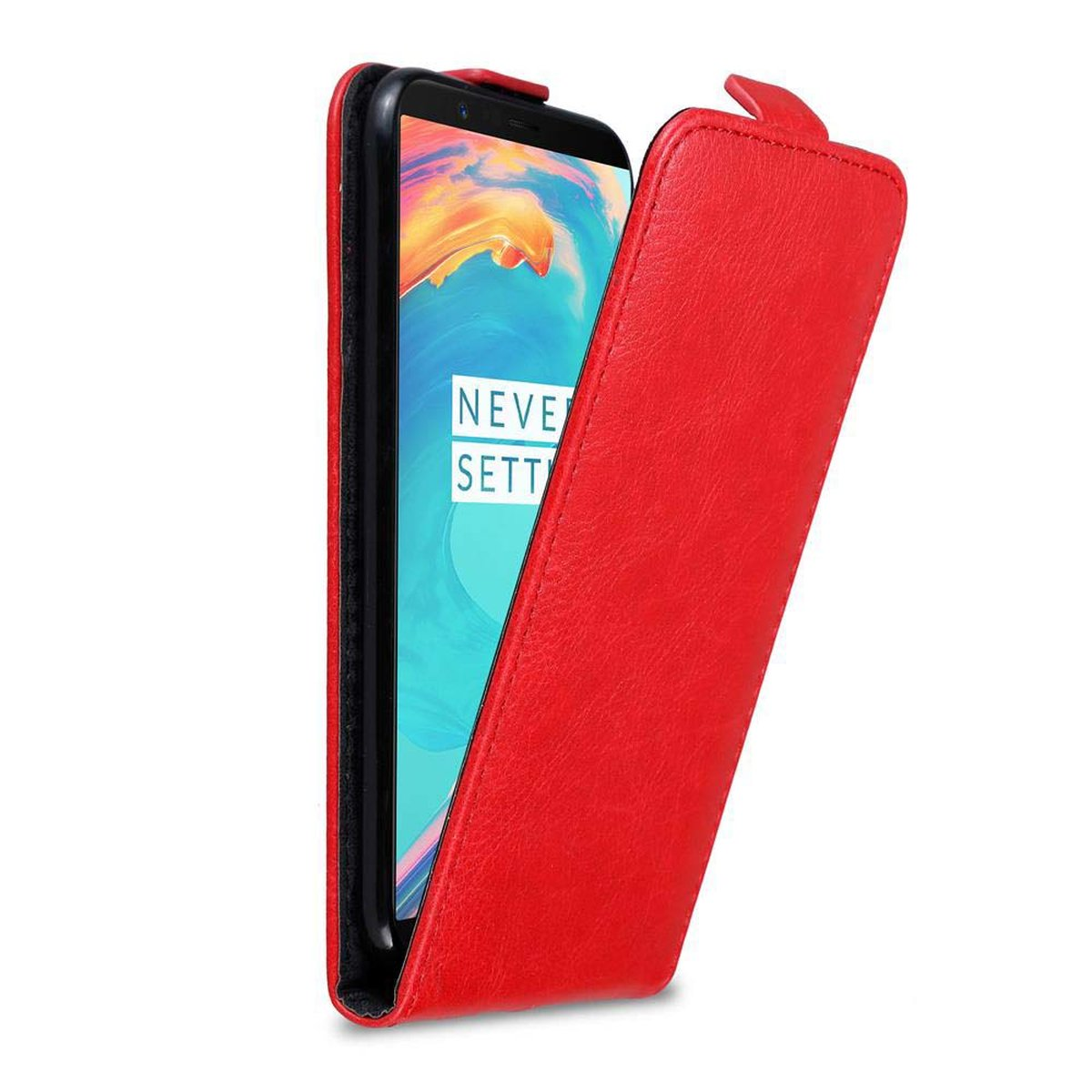 CADORABO Hülle im Flip Style, ROT 5T, Flip Cover, OnePlus, APFEL