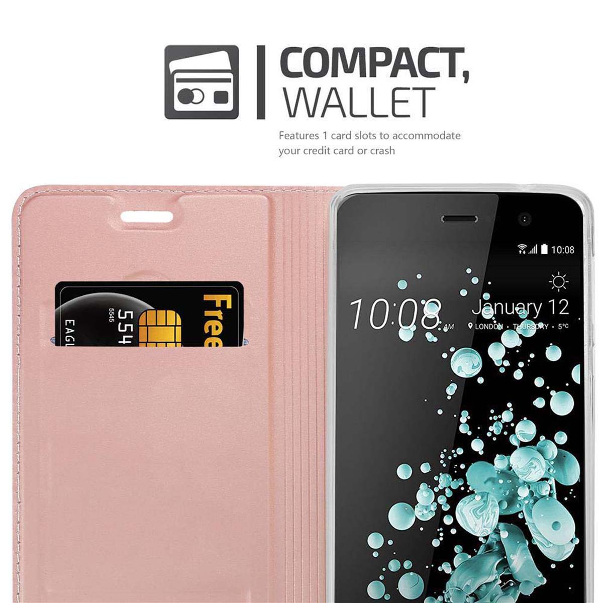 CADORABO ROSÉ PLAY, HTC, Bookcover, U GOLD CLASSY Style, Book Classy Handyhülle