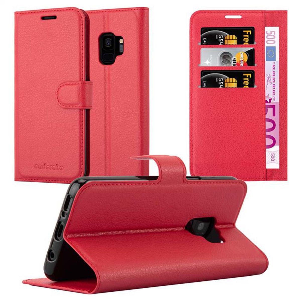 Standfunktion, Book KARMIN Samsung, CADORABO Hülle ROT S9, Bookcover, Galaxy