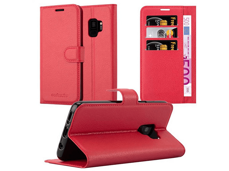 CADORABO Book Hülle Standfunktion, Bookcover, Samsung, Galaxy S9, KARMIN ROT