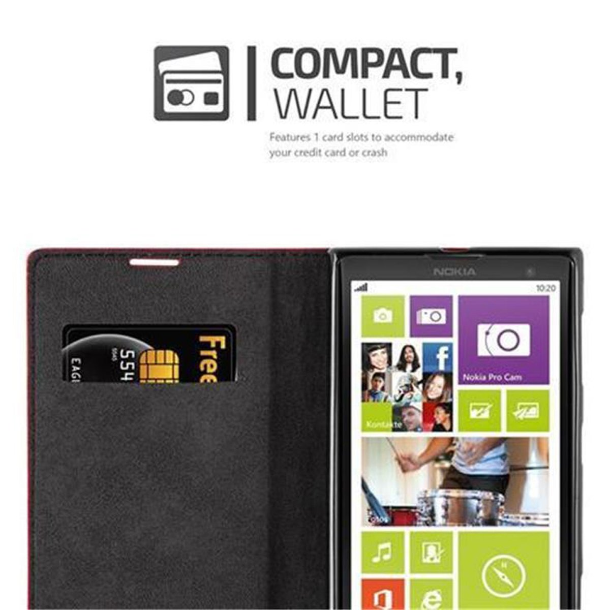 Lumia APFEL Magnet, CADORABO Invisible Nokia, Bookcover, Book 1020, Hülle ROT