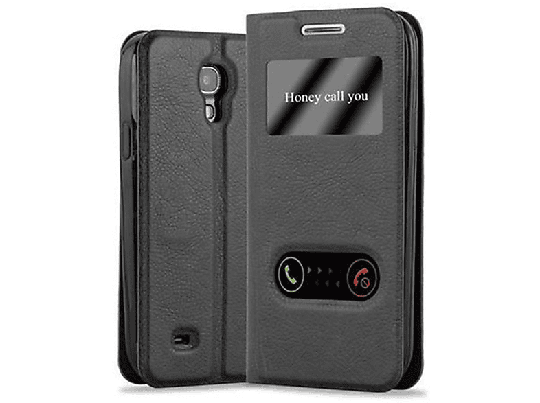 CADORABO Book SCHWARZ KOMETEN Doppelfenster Galaxy MINI, S4 Bookcover, View Hülle, Samsung