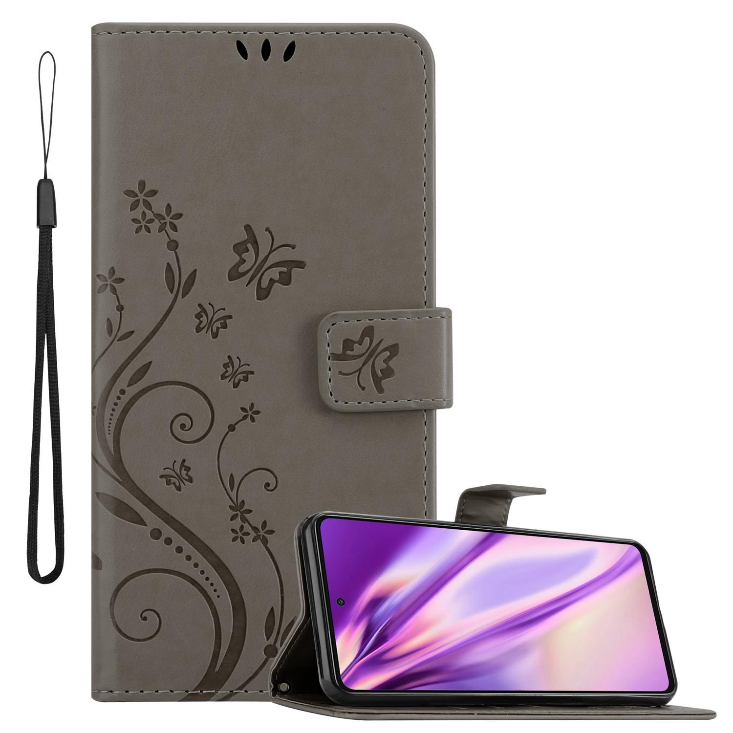 CADORABO Hülle Blumen / (4G / Flower GRAU Galaxy Muster Case, A52 A52s, Samsung, FLORAL Bookcover, 5G)