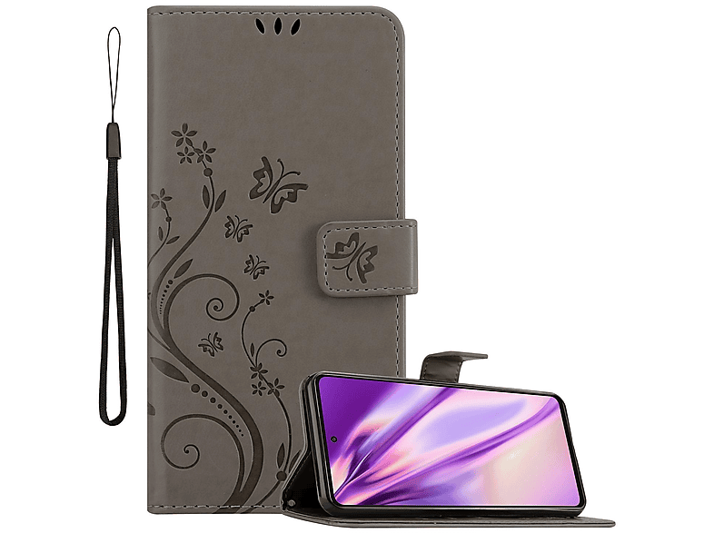 Samsung, Bookcover, Hülle Blumen A52 GRAU FLORAL Galaxy 5G) / Case, Muster / A52s, Flower (4G CADORABO