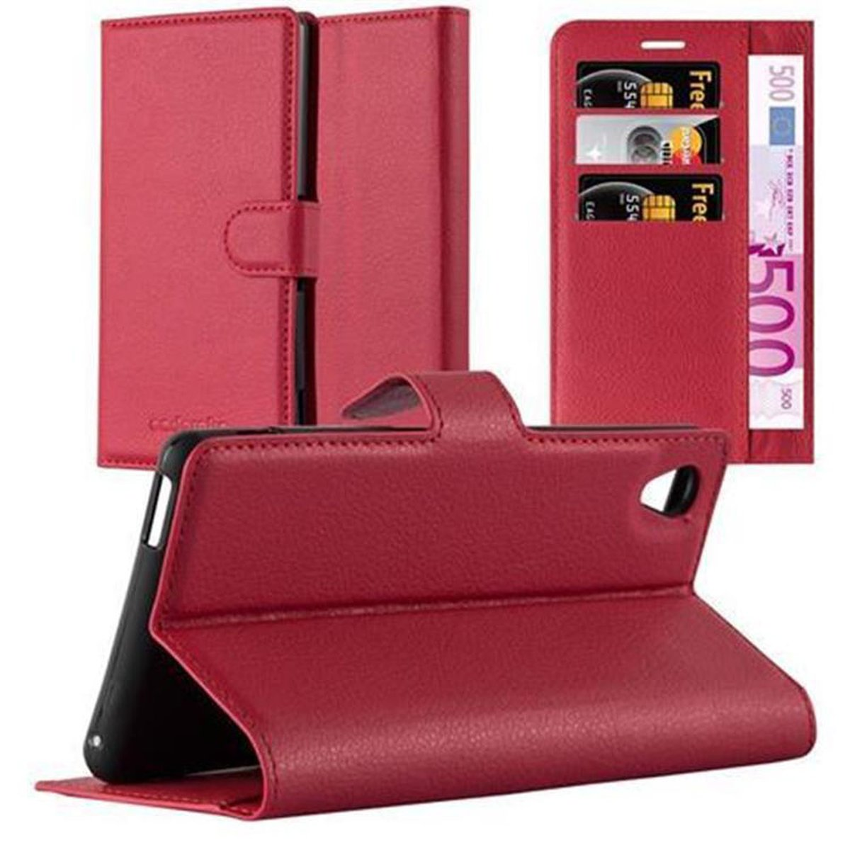CADORABO Book Standfunktion, Hülle ROT Sony, M4 Xperia KARMIN AQUA, Bookcover