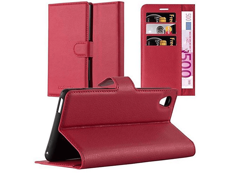 CADORABO Book Hülle Standfunktion, Bookcover, Sony, Xperia M4 AQUA, KARMIN ROT