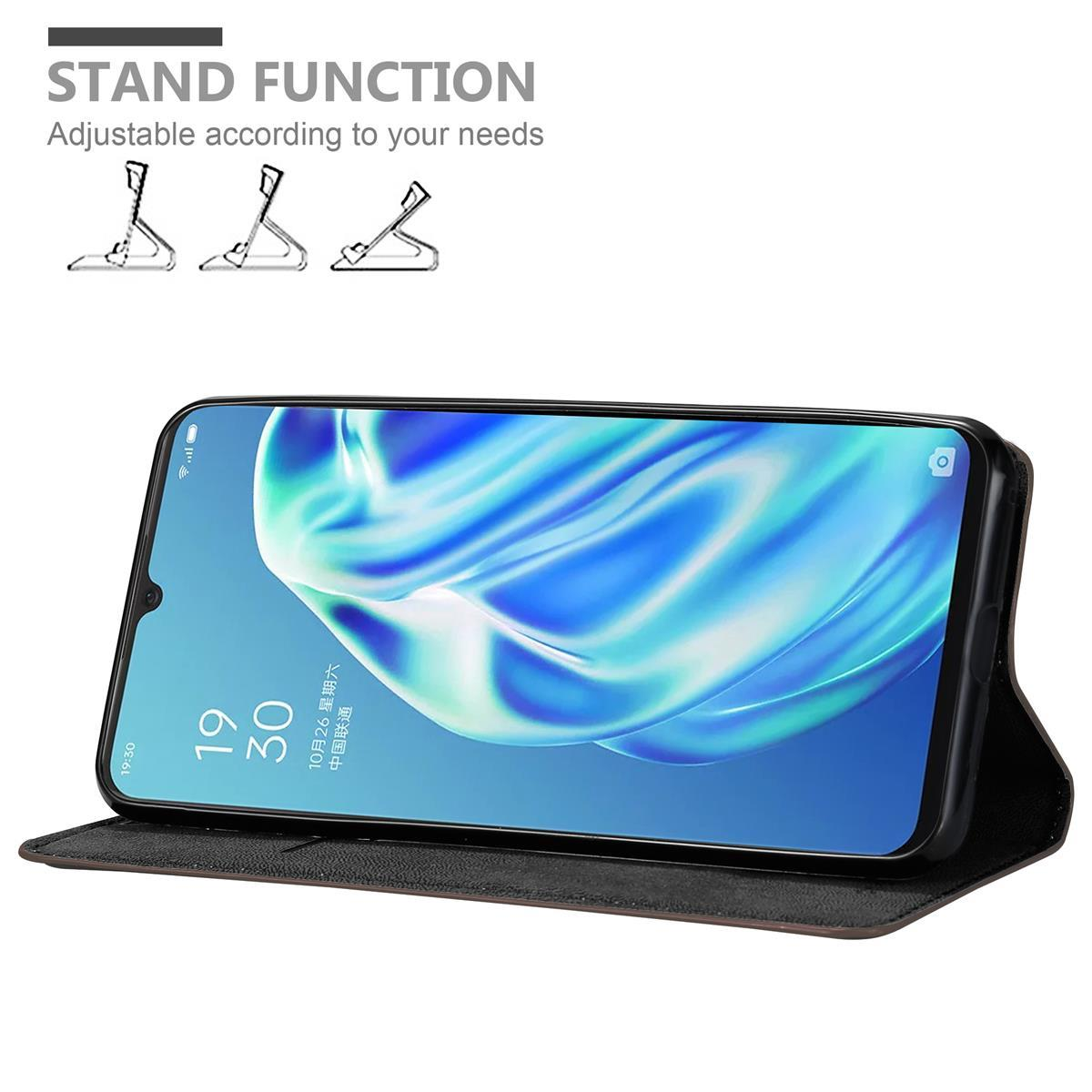 Schwarze Handyhülle mit einem Telefon darin. Das Telefon ist geöffnet und im Ständermodus.