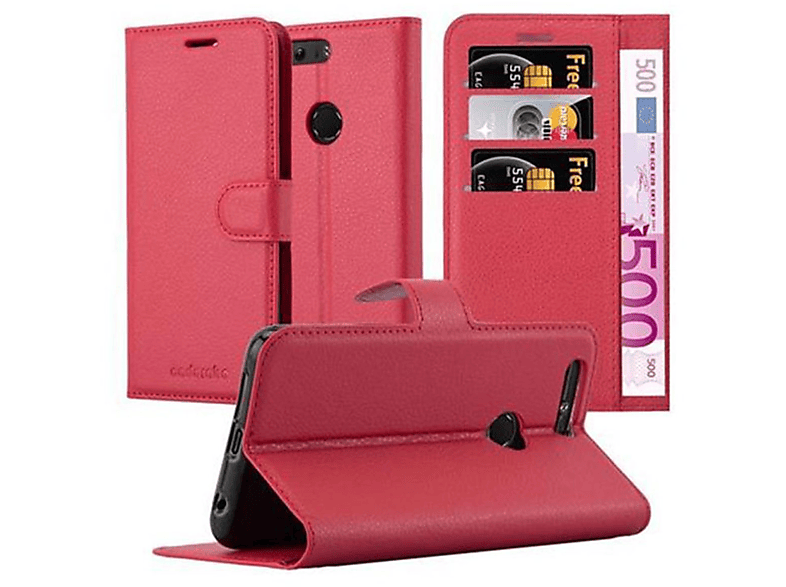 CADORABO Book Hülle Standfunktion, Bookcover, Honor, 8 / 8 PREMIUM, KARMIN ROT