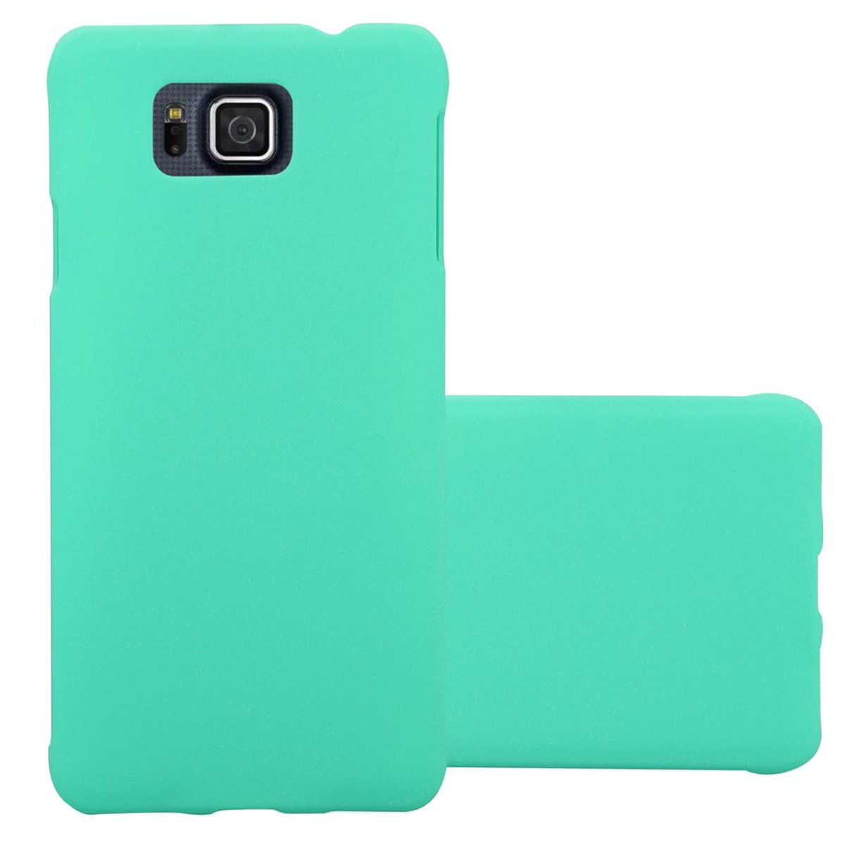 Funda de teléfono turquesa. Parte trasera con cámara cuadrada. Sólida.