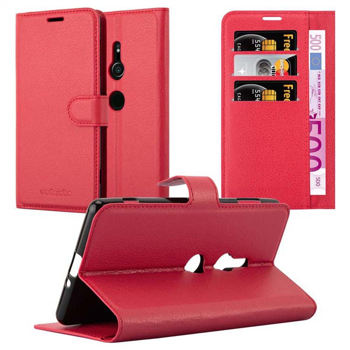 CADORABO Book Standfunktion, XZ2, KARMIN Bookcover, Xperia Hülle Sony, ROT