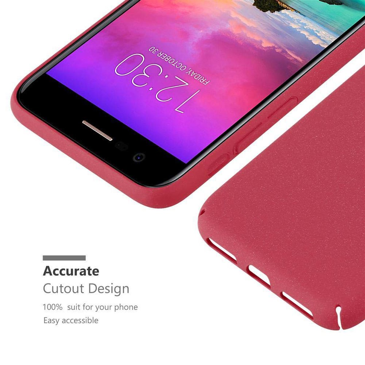 Eine rote Handyhülle. Die Hülle ist ein präzises Ausschnittdesign für das Telefon.