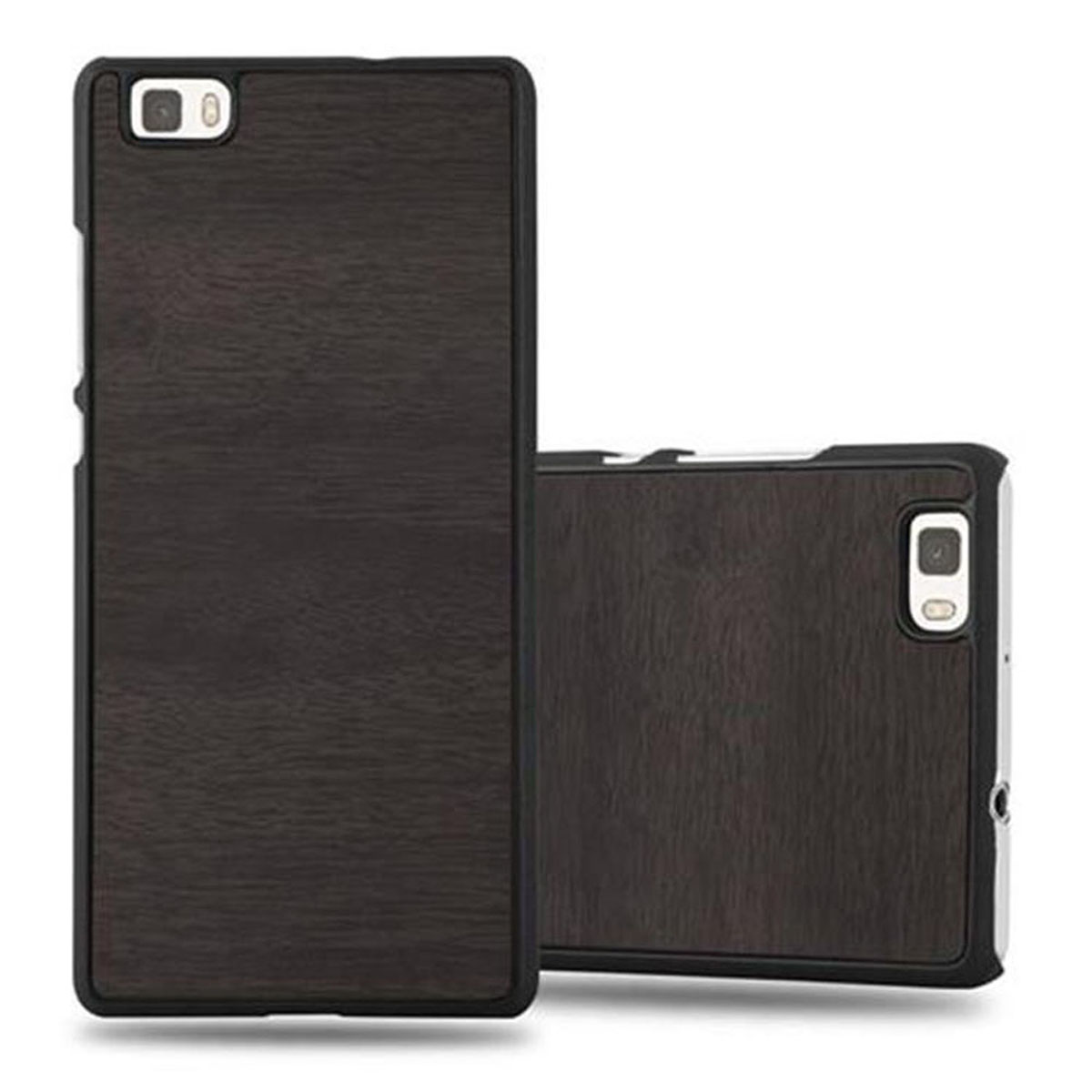 CADORABO Hülle Hard Case Style, Huawei, 2015, WOODY P8 LITE Woody SCHWARZ Backcover