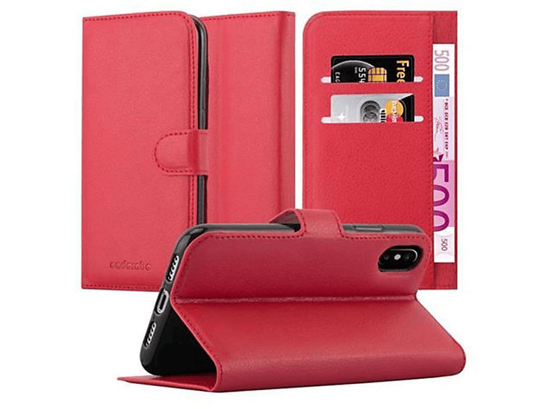 CADORABO Book Hülle iPhone XS, KARMIN / Standfunktion, Apple, X ROT Bookcover