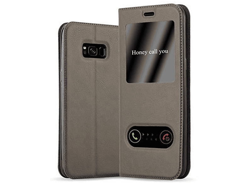 Book Samsung, Bookcover, CADORABO S8 Galaxy BRAUN STEIN Hülle, View Doppelfenster PLUS,