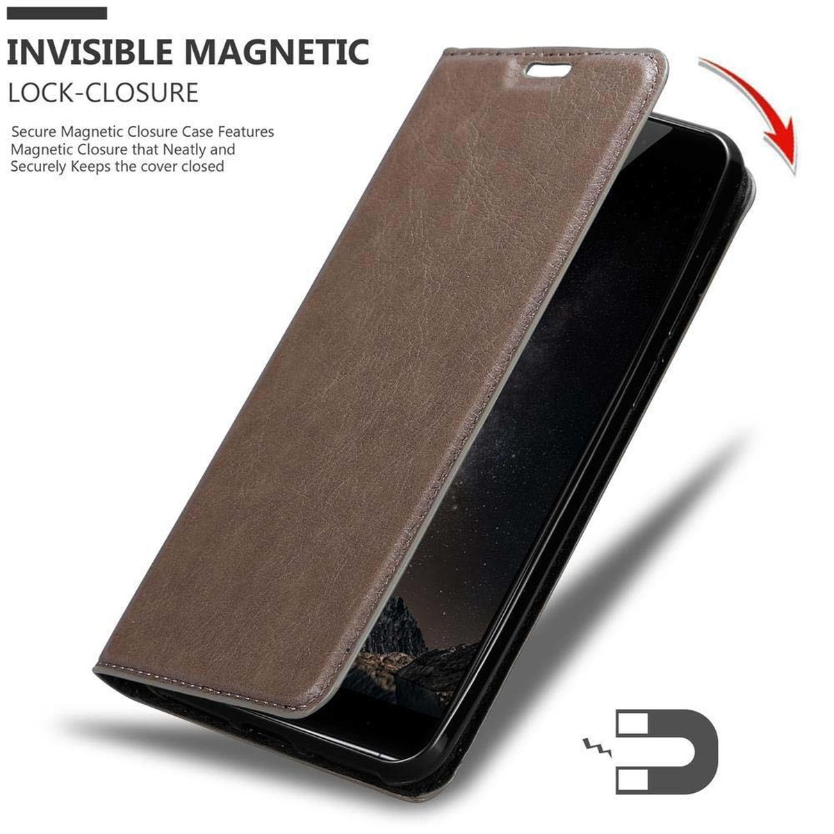 Magnet, KAFFEE CADORABO ZTE, Nubia Z11 Book BRAUN Bookcover, Hülle MAX, Invisible
