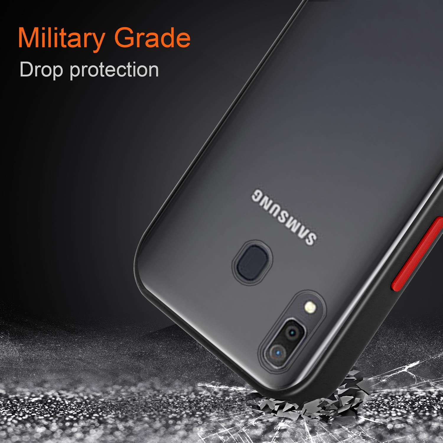 CADORABO Hülle Silikon Samsung, Schutzhülle M10s, A30 - Hybrid Matt / Galaxy Tasten matter Rote A20 mit Rückseite, / Backcover, Innenseite TPU und Schwarz Kunststoff