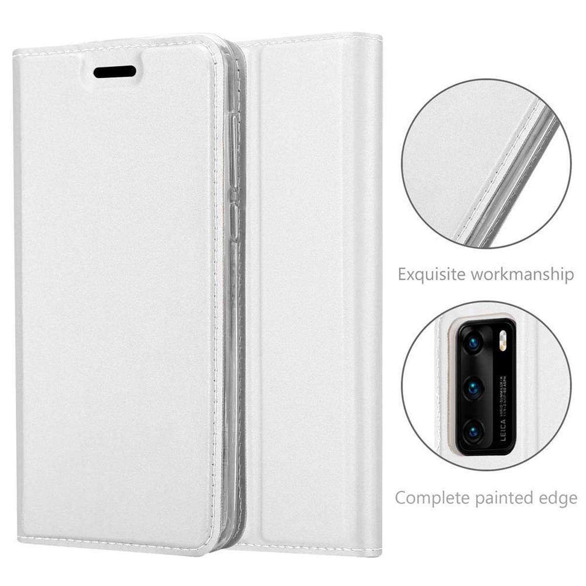 Bookcover, Style, Book Classy Handyhülle CADORABO Huawei, SILBER CLASSY P40,