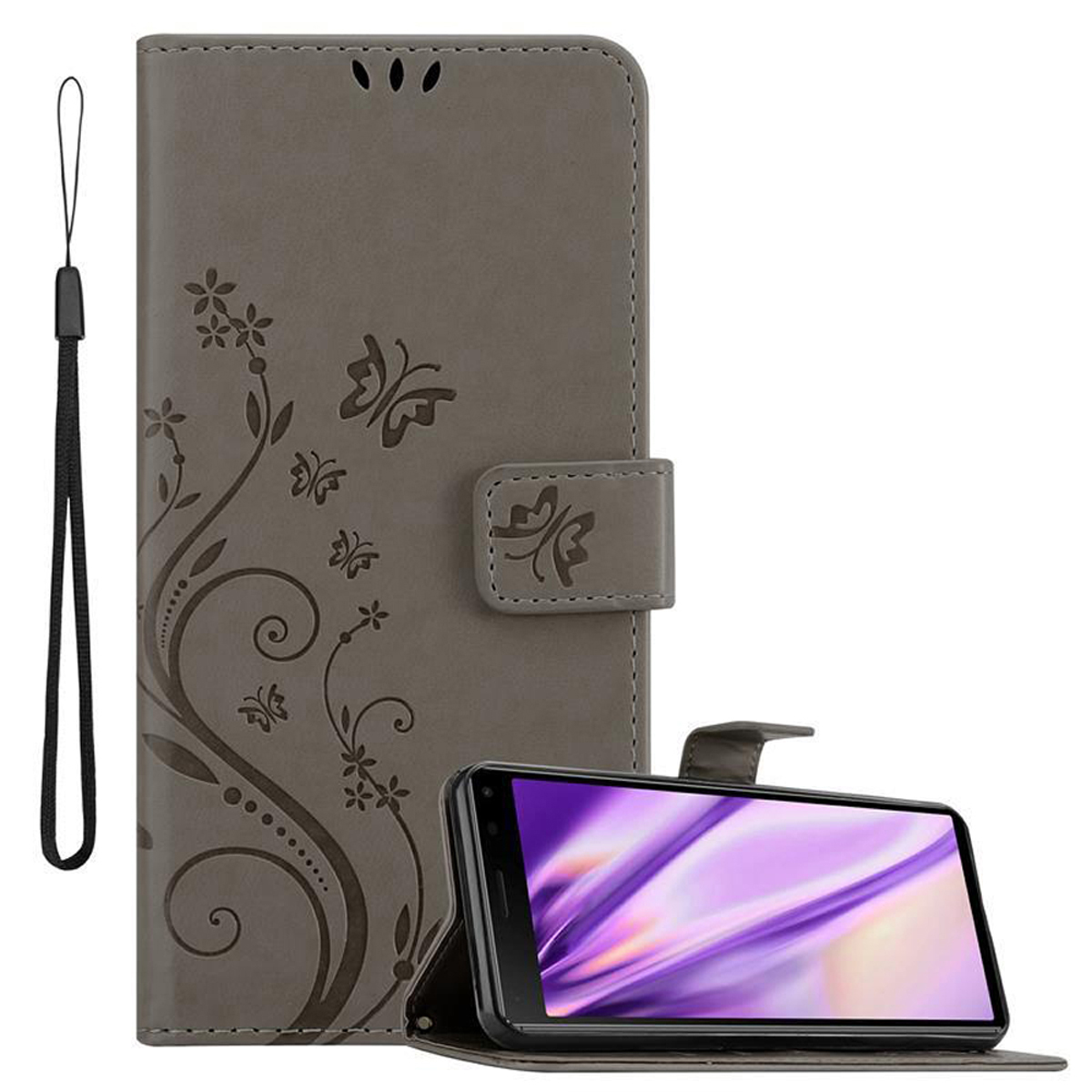 GRAU Xperia Sony, FLORAL 8, Case, Bookcover, CADORABO Blumen Hülle Muster Flower