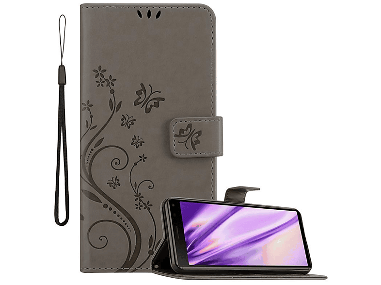 Hülle Muster Flower Blumen FLORAL Xperia Sony, Bookcover, 8, CADORABO Case, GRAU