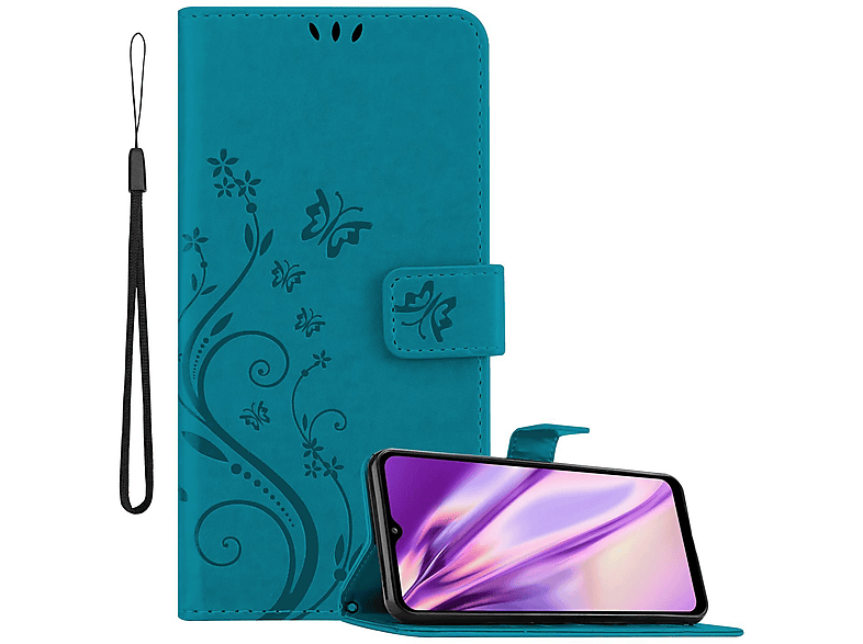 Case, Galaxy Blumen Flower Bookcover, FLORAL 5G, Muster A32 Samsung, Hülle BLAU CADORABO