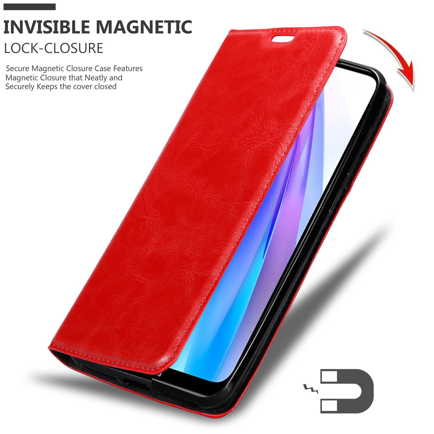 Hülle 8T, Xiaomi, APFEL Magnet, NOTE CADORABO ROT RedMi Book Invisible Bookcover,