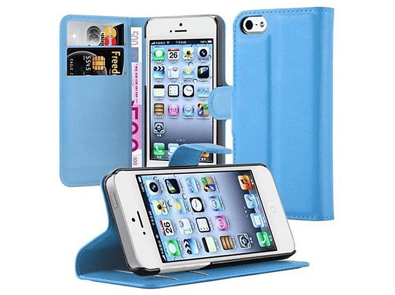 CADORABO Book Hülle Standfunktion, Bookcover, Apple, iPhone 5 / 5S / SE 2016, PASTELL BLAU
