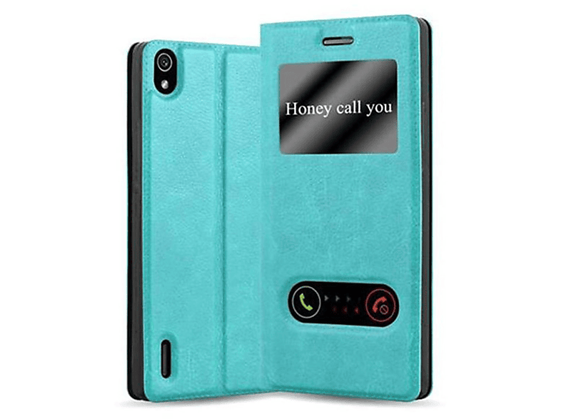 Doppelfenster TÜRKIS Hülle, CADORABO MINT P7, ASCEND View Huawei, Bookcover, Book