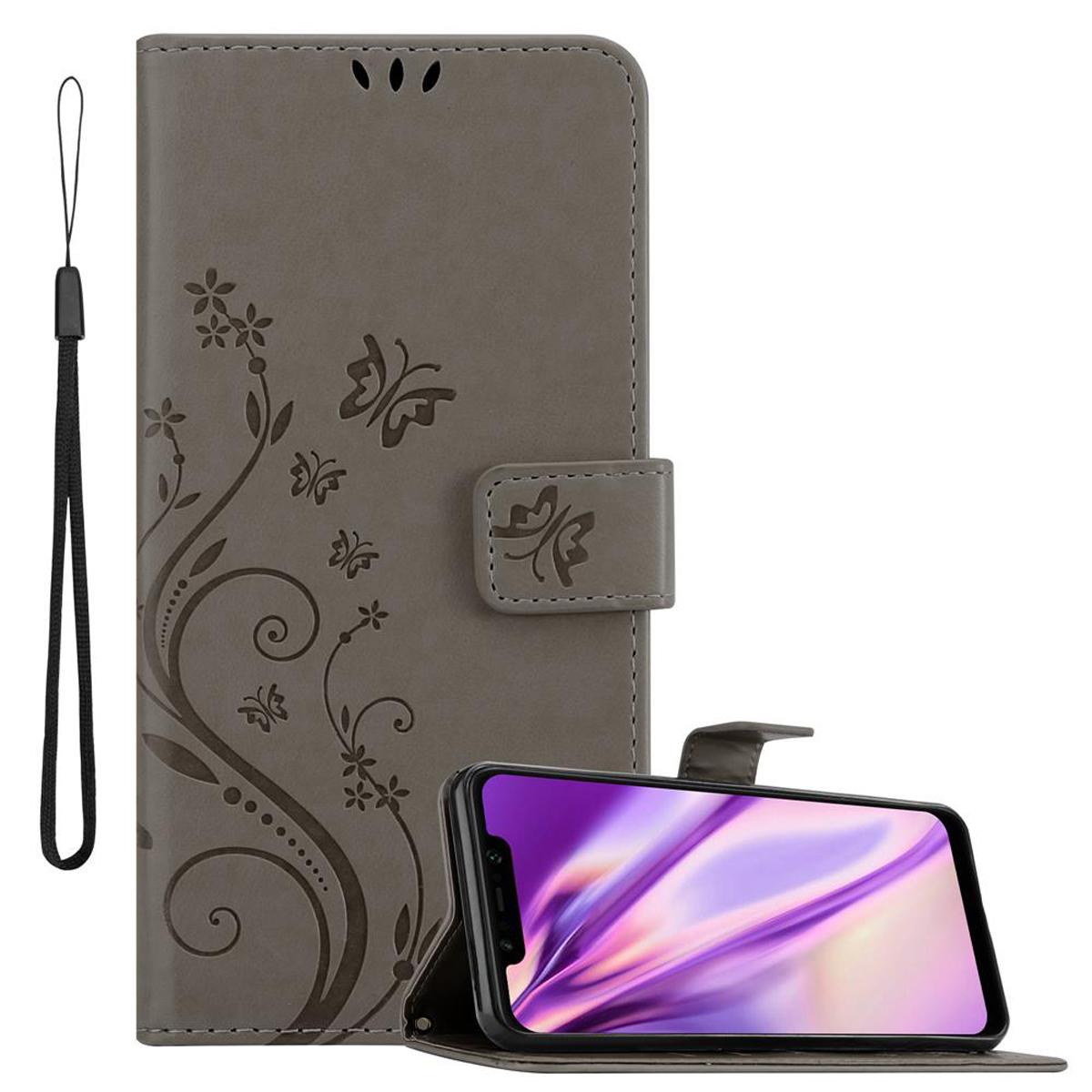 FLORAL Blumen Xiaomi, GRAU Case, Bookcover, Muster Flower CADORABO F1, Pocophone Hülle