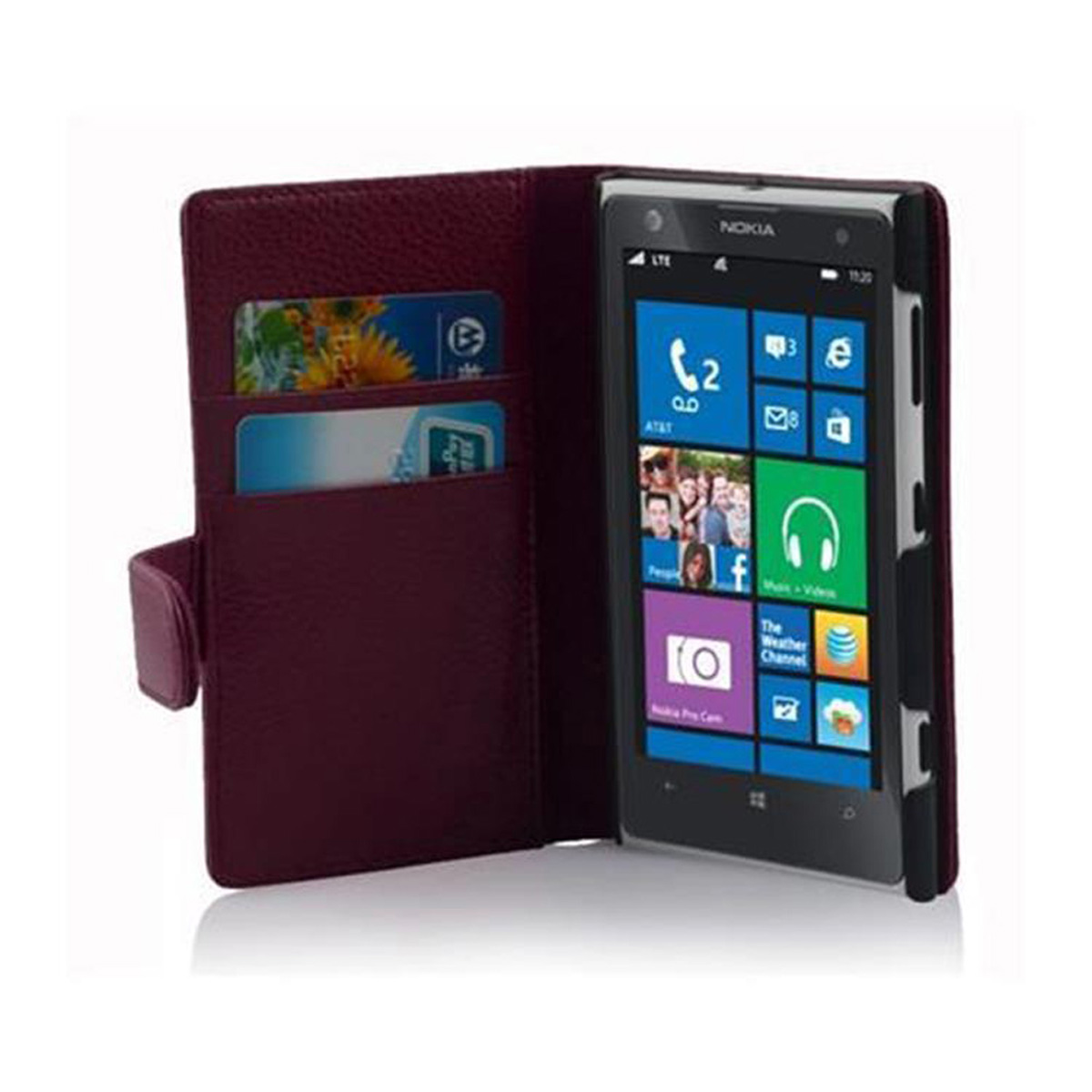 Hülle BORDEAUX Bookcover, Struktur, CADORABO mit Book LILA Nokia, Lumia 1020,