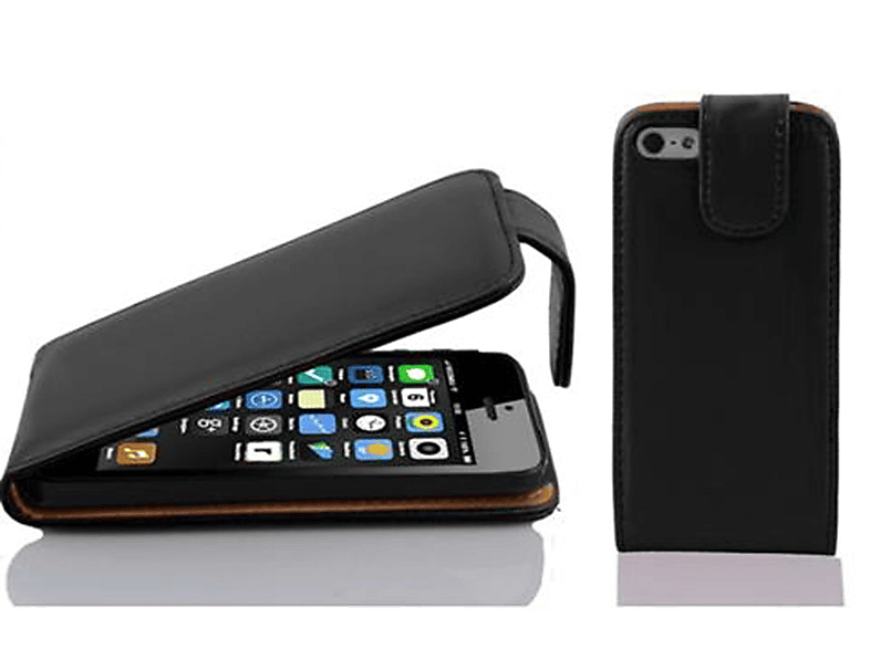 CADORABO Handyhülle im Flip iPhone 5C, Cover, Flip Apple, KAVIAR SCHWARZ Style