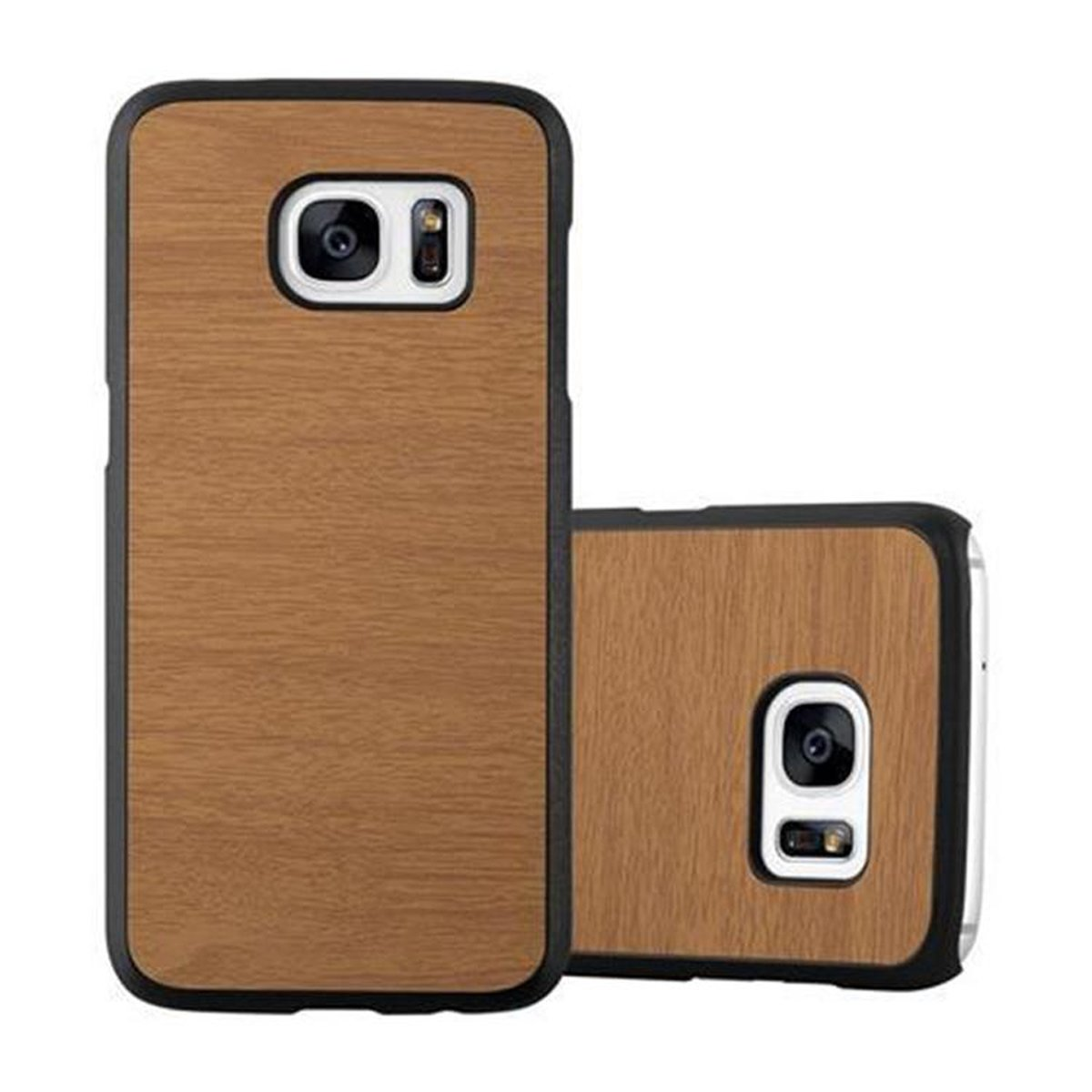 CADORABO Hülle Hard Case Woody Galaxy S7, Style, WOODY Backcover, BRAUN Samsung