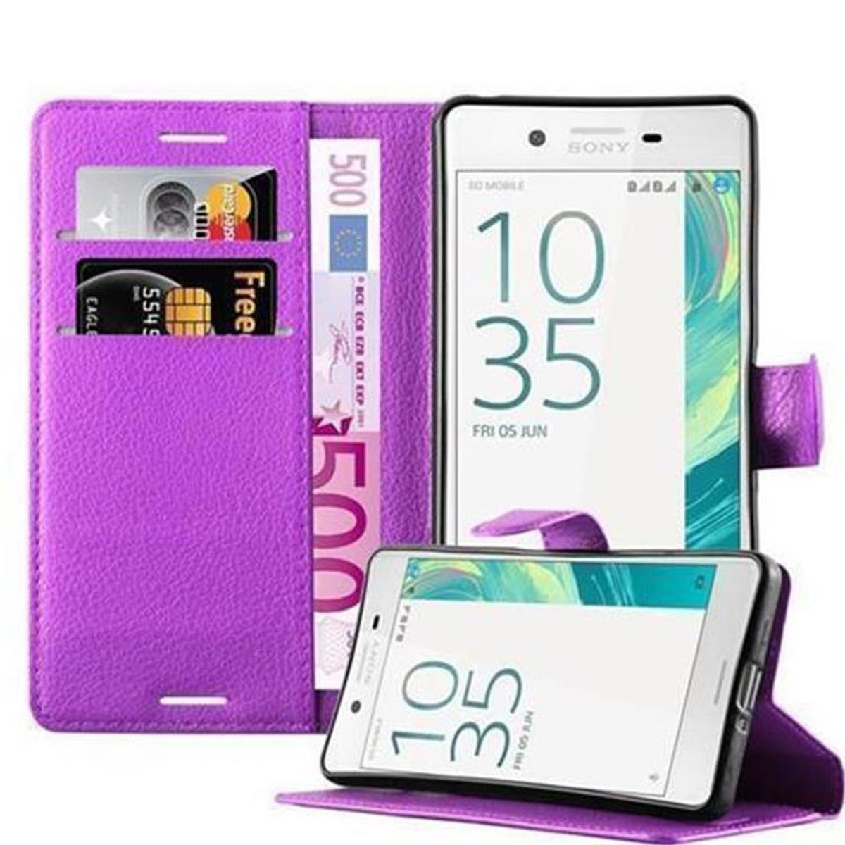 CADORABO Book Hülle Standfunktion, Xperia Bookcover, X, Sony, MANGAN VIOLETT