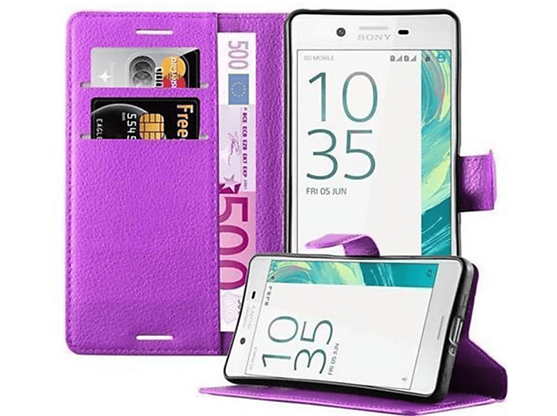 CADORABO Book Hülle Standfunktion, Bookcover, Sony, Xperia X, MANGAN VIOLETT | Bookcover