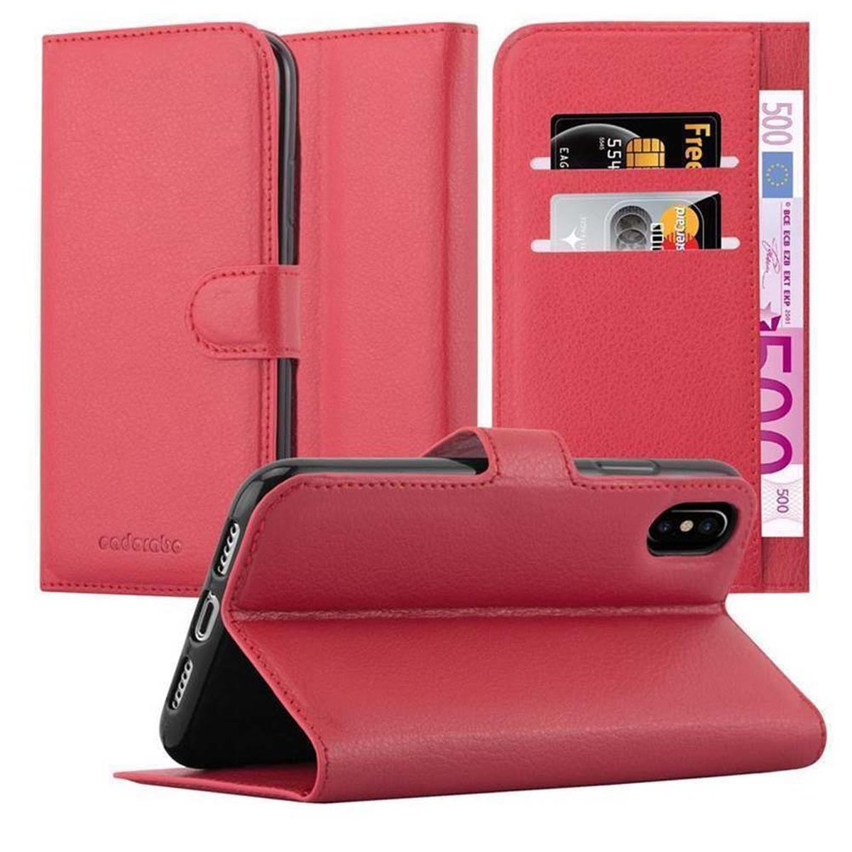 CADORABO iPhone MAX, Bookcover, ROT KARMIN Book Standfunktion, Hülle XS Apple,