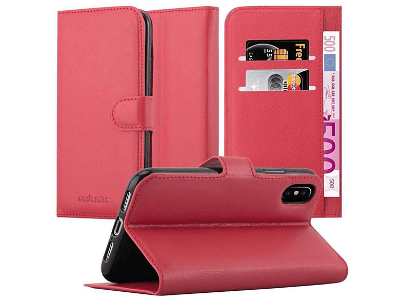 CADORABO Book Hülle Standfunktion, Bookcover, Apple, iPhone XS MAX, KARMIN ROT